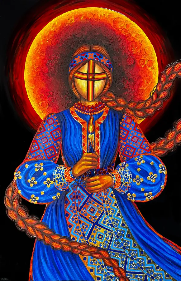 Image de Блекаут par Катерина Зубік, taille : 130х200см , fabriqué avec Мдф, текстурна паста, епоксидна смола, акрил, поталь, médium Мішана техніка, de Україна, Львів, faisant partie de la série Мотанка