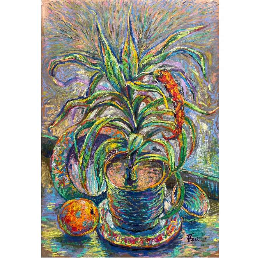 Imagen de "Home Palm" de Pavlo Melnyk, tamaño: 59х42 cm, hecho de Масляна пастель, папір, лак, medio Графіка, de Manevychi, parte de la serie Series “Waking Dreams”, con un precio de $150 (≈ 6,755 грн)