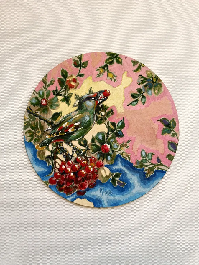 Image de "Waxwing  is an alcoholic" par Pavlo Melnyk, taille : 20 x 20cm, fabriqué avec Acrylic ,fiberboard., médium Живопис, de Manevychi, au prix de $80 (≈ 3 603 грн)