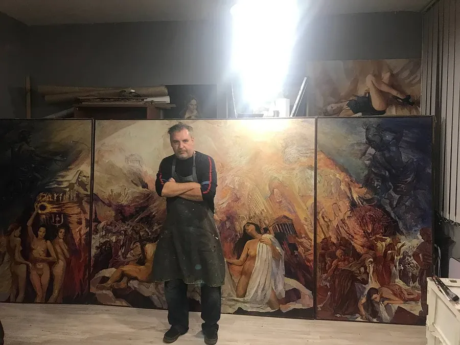 Obraz Робота над триптихом " Мадонна у славі та спокута Магдалени" autorstwa Bogdan Burak, rozmiar: 180х410, wykonany z  Полотно. Олія, medium Живопис, z Київ, Прирічна 13, Студія вільної творчості, część serii Триптих, cena: €20000 (≈ 1 030 610 грн)