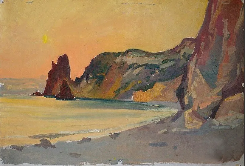 Image of Сонце Тане by Bogdan Burak, size: 30х40, made of  Папір. Олія, Живопис medium, from Крим.Фіолент, priced at €350 (≈ 18,036 грн)