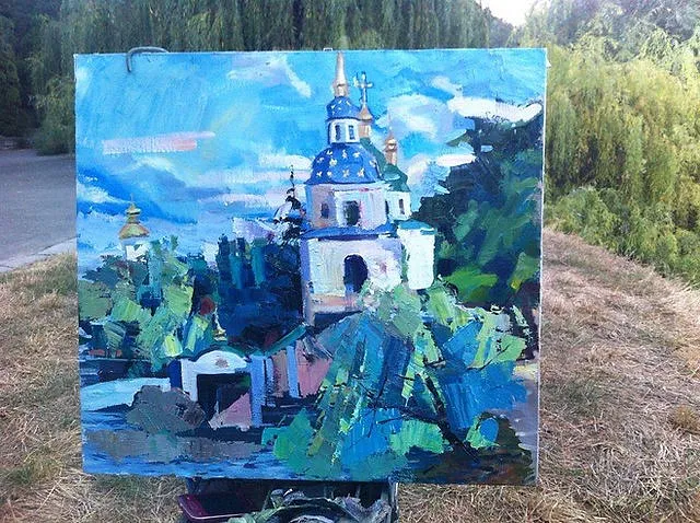 Image of Видубецька брама by Bogdan Burak, size: 60х70, made of  Полотно. Олія, Живопис medium, from Київ, Свято-Михайлівський Видубицький чоловічий монастир, part of the Пленер series, priced at €150 (≈ 7,730 грн)