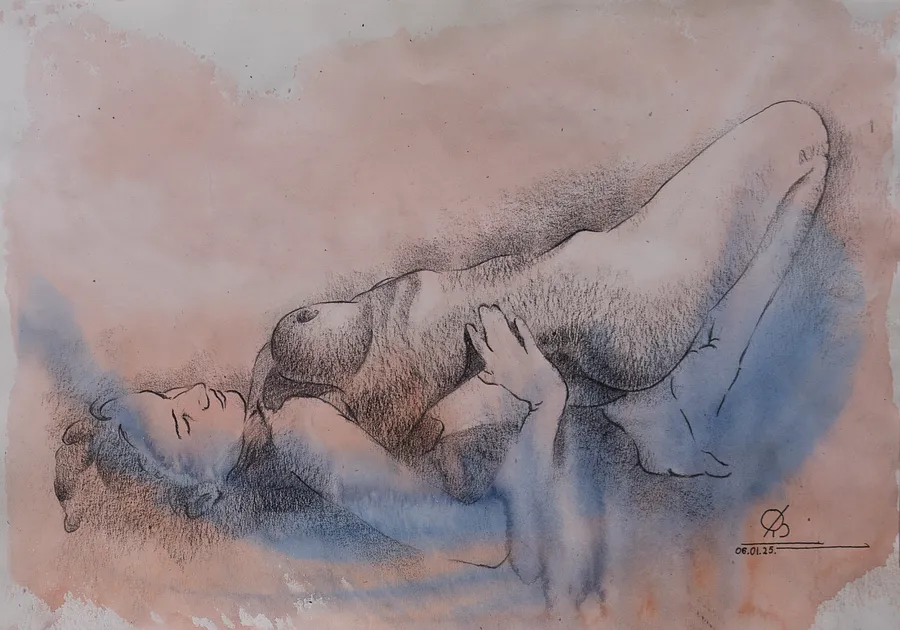 Obraz "Half-Asleep" autorstwa Oleksandr Baklai, rozmiar: 36x25, medium Drawing, część serii "15-minute sketches", cena: $120 (≈ 5 404 грн)