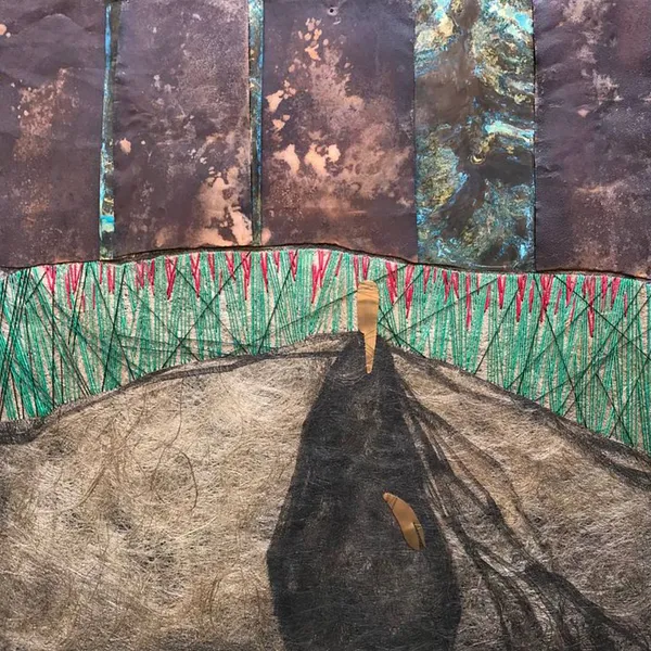 Imagen de «Залізне небо» de Ткачук Ярослава , tamaño: 100x100 cm, hecho de льон, шовк, акрил, залізо, оксидована латунь, бронза, medio Авторська техніка, con un precio de $1000