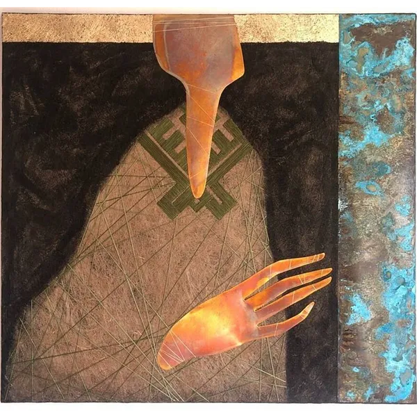 Immagine di «Перевтілення» di Ткачук Ярослава , dimensioni: 75x80cm, materiali:  льон, шовк, поталь, оксидована латунь, medium: Авторська техніка, prezzo: $900