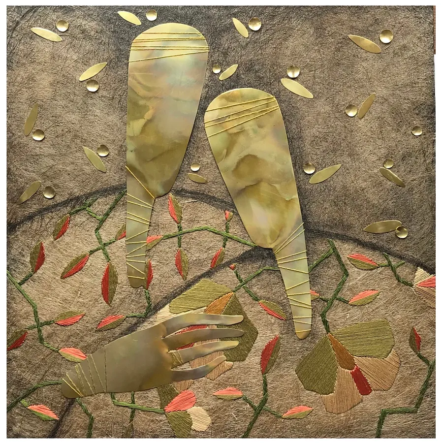 Image of About usю From the series "Family photos" by Tkachuk Yaroslava, size: 60 х 60 см, made of flax fiber, silk, acrylic, brass, author's technique  medium, priced at $650
