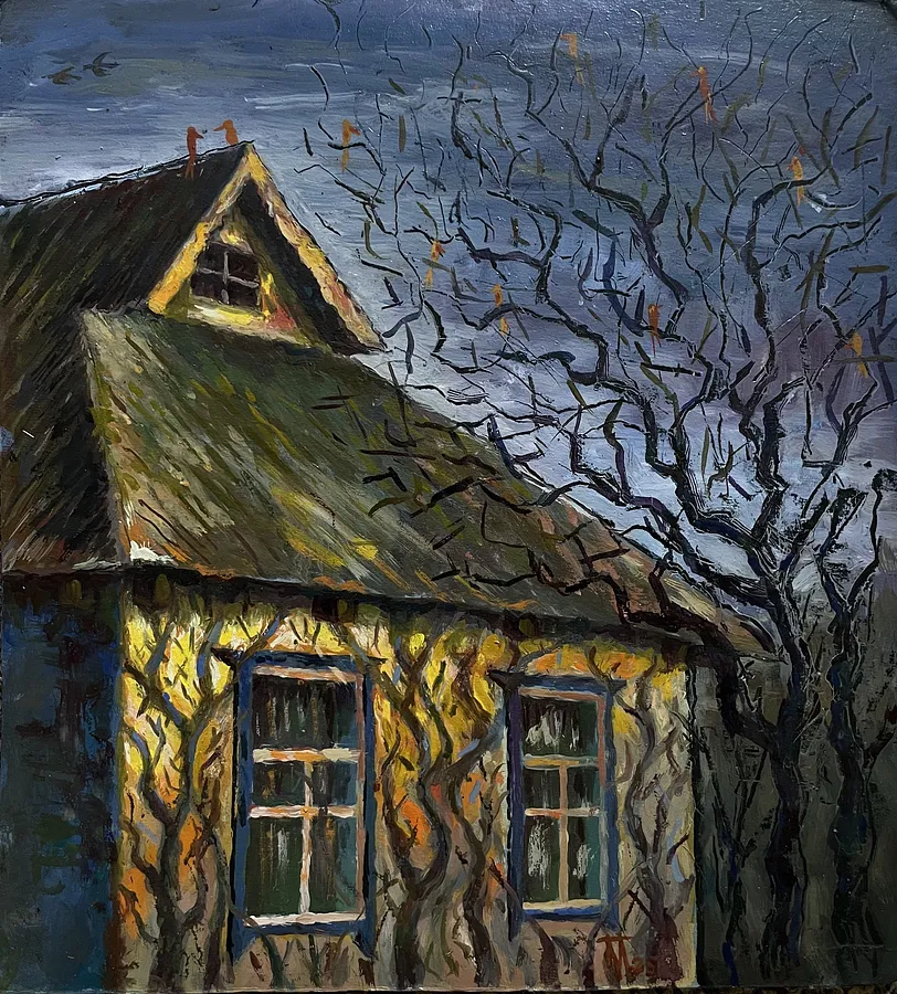 Imagen de "Sleeping hut" de Pavlo Melnyk, tamaño: 30х30 см, hecho de Oil, cardboard, medio Живопис, con un precio de €60 (≈ 3,092 грн)