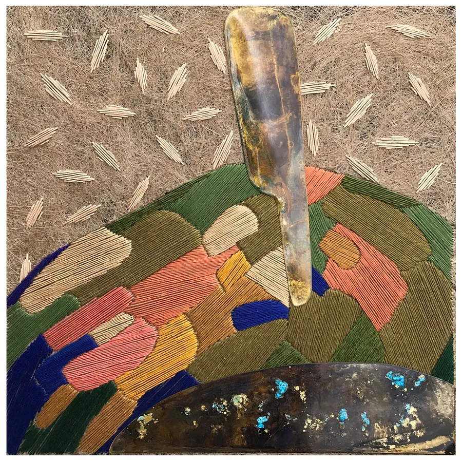 Image of the hill by Tkachuk Yaroslava, size: 35 х 35 см, made of flax fiber, cotton, brass, author's technique  medium, priced at $400