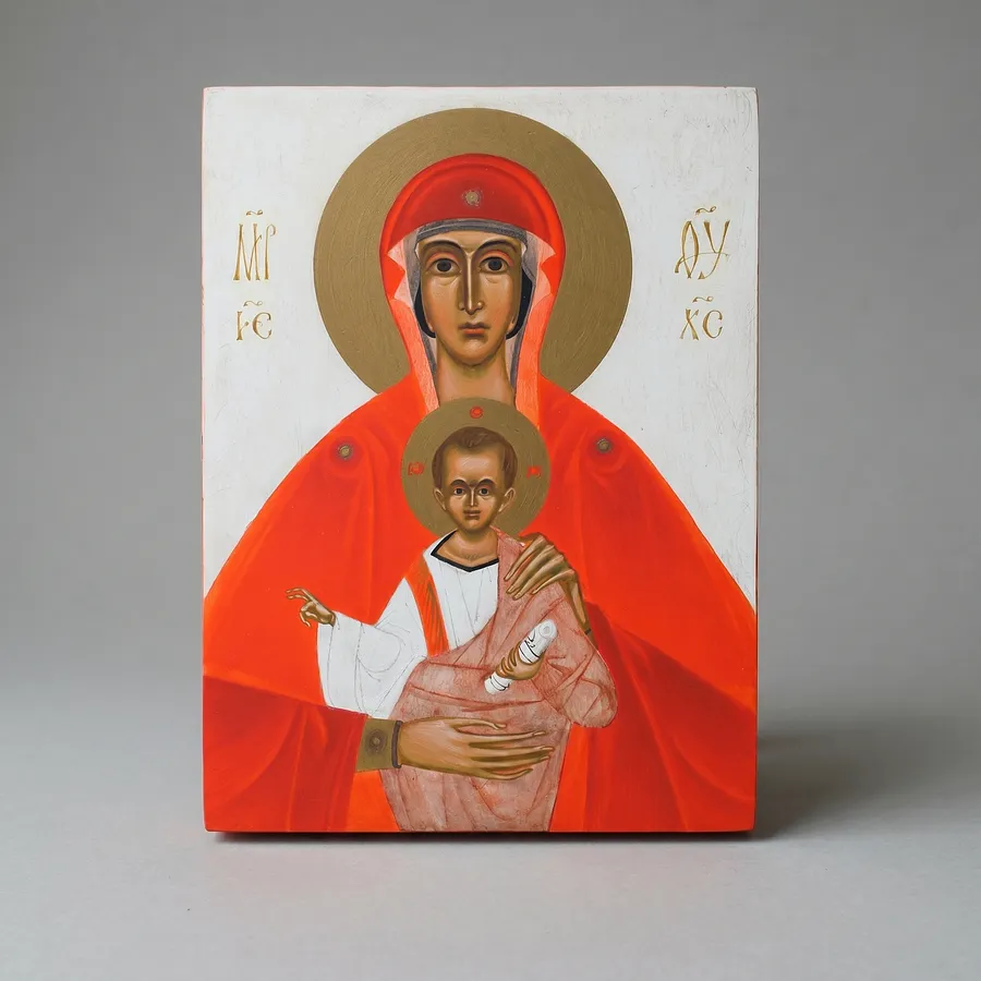 Obraz Богородиця з Дитям autorstwa Аліна Грубець, rozmiar: 20х15, wykonany z дошка, левкас, акрил, medium Ікони, część serii 2026, cena: €200 (≈ 10 306 грн)