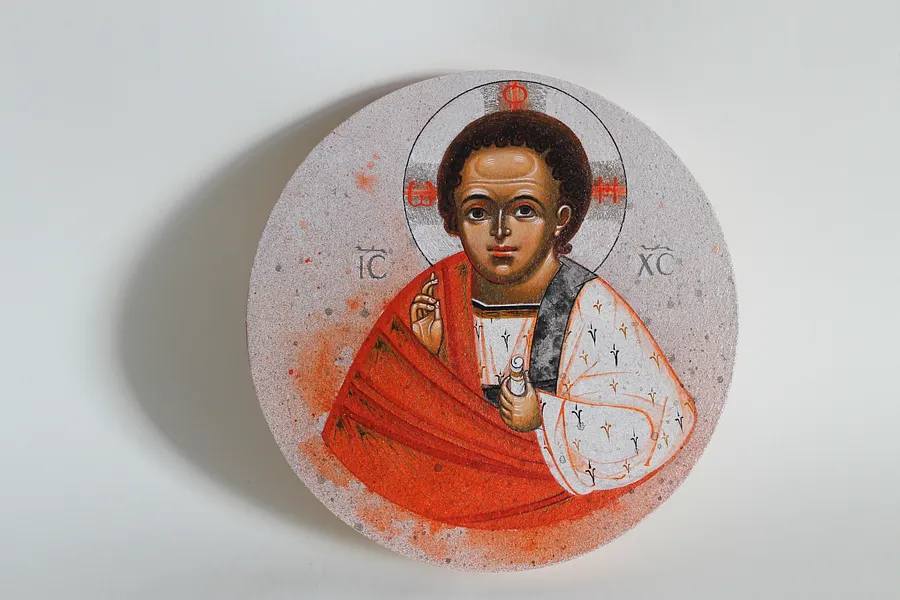 Image of Emmanuel by Alina Hrubets, size: Ø 19,6 см, made of wooden panel, gesso, acrylic, Icons medium, part of the 2023 series, priced at $250 (≈ 11,259 грн)