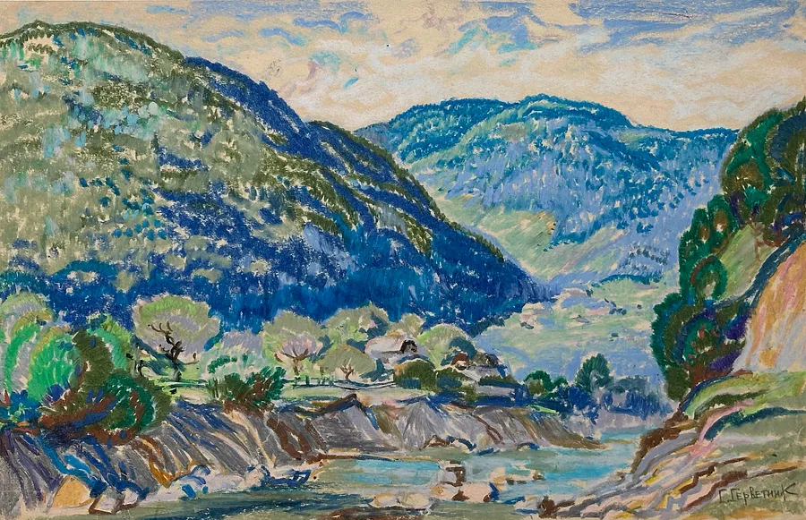 Immagine di гірське село di Станіслав Серветник, dimensioni: 29х45, medium: пастелі