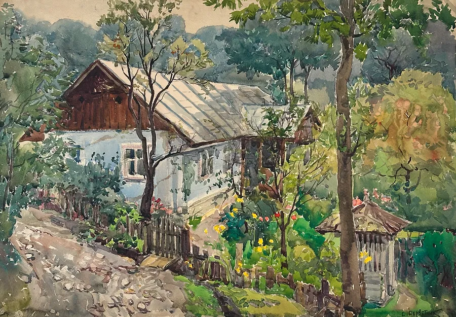 Immagine di Сусіди di Станіслав Серветник, dimensioni: 51х73, materiali: акварель, medium: акварелі, città: Косів