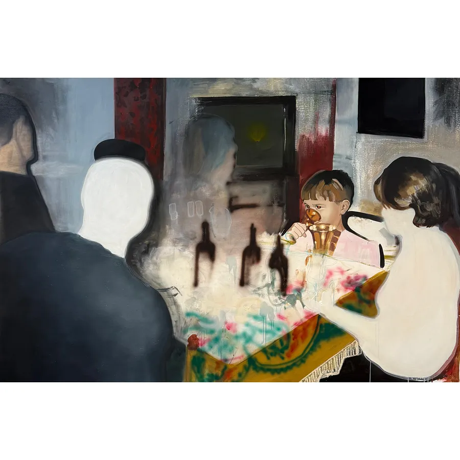 Imagen de New Year de Adriana Shportan, tamaño: 100x150cm, hecho de oil, acrylic, spray on canvas, medio Painting, de London, parte de la serie “When It Is Our Turn to Be Adults”, con un precio de £4000 (≈ 242,338 грн)