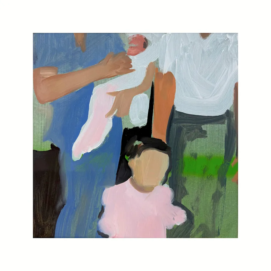 Imagen de Family portrait de Adriana Shportan, tamaño: 35x35, hecho de oil on canvas, medio Painting, de London, parte de la serie Moments, con un precio de £450 (≈ 27,141 грн)