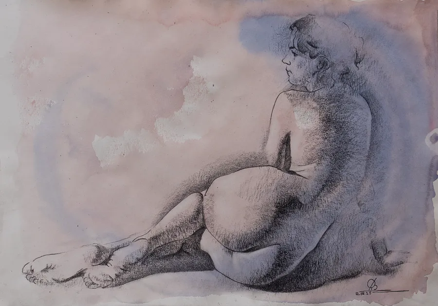 Imagen de "Still Waiting" de Oleksandr Baklai, tamaño: 36х25cm, hecho de paper, watercolor, charcoal, medio Drawing, parte de la serie "15-minute sketches", con un precio de $120 (≈ 5,380 грн)