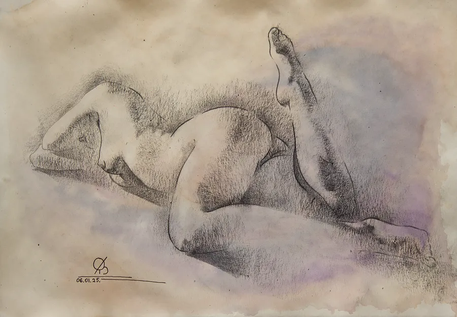 Imagen de "The Curve" de Oleksandr Baklai, tamaño: 36х25cm, hecho de paper, watercolor, charcoal, medio Drawing, parte de la serie "15-minute sketches", con un precio de $120 (≈ 5,380 грн)
