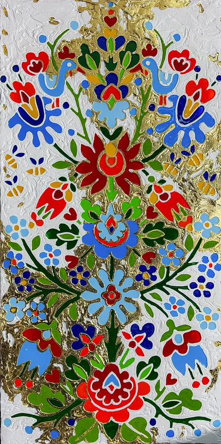 Image of Дерево життя by Kateryna Zubik, size: 60х120 см, made of Мдф, текстурна паста, епоксидна смола, акрил, поталь, Mixed media medium, from Україна, Львів, part of the Файні гени Дерево життя series