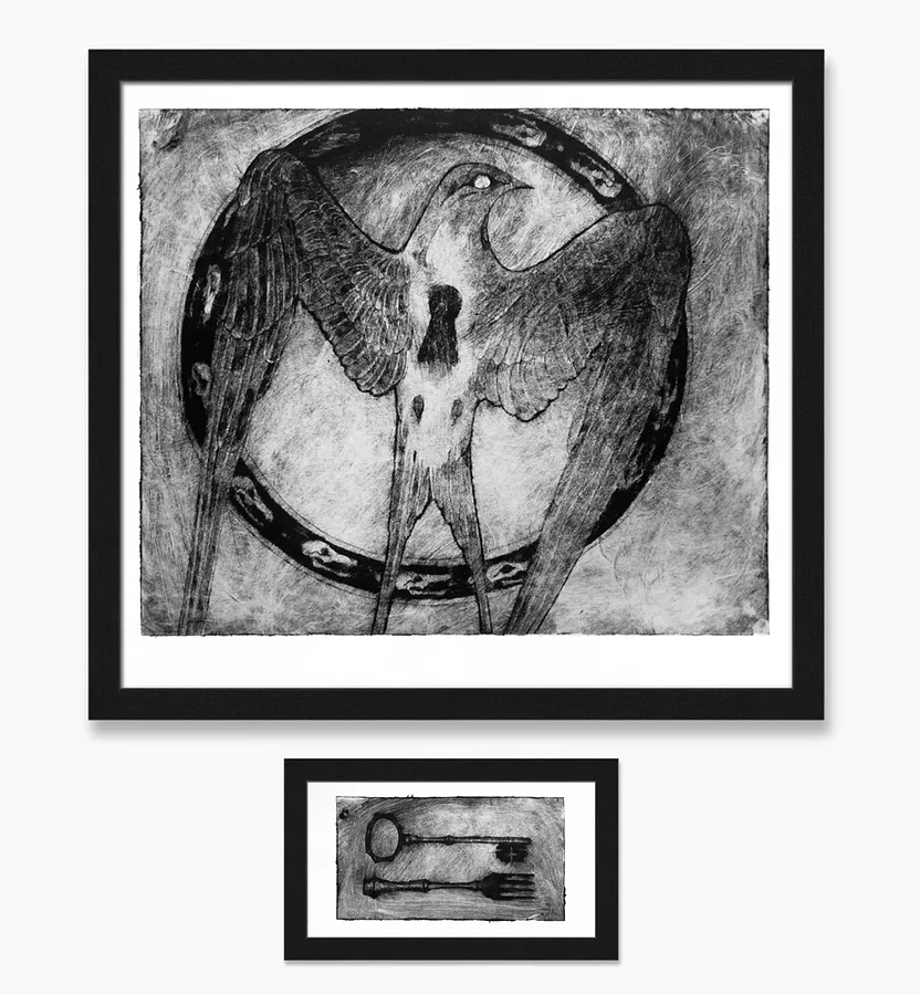Зображення "the main dish" від Elisa Hymera Nechai, розмір: 28x31cm and 10x18,5cm, медіум: drypoint, місто: Kyiv, серія: key, ціна: €130