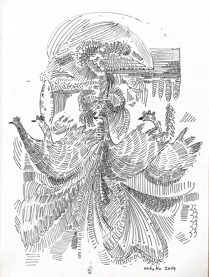 Imagen de Untitled de Notuko, tamaño: 32x50, hecho de liner on paper , medio Obra gráfica, de Rivne , parte de la serie Ukrainian woman, con un precio de $100