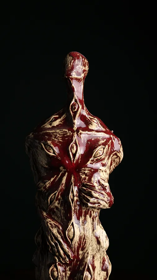 Image of Blind by VITALIY KRASUTSKIY, size: H=50 cm, made of Шамотна глина, поливи, Sculpture medium, from Львів, part of the Series 1 series, priced at €600