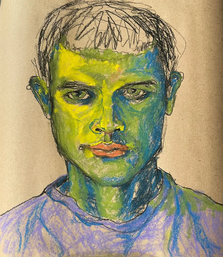 Imagen de self-portrait de Pavlo Melnyk, tamaño: 30x40 cm, hecho de Soft pastel, craft paper, medio Графіка, de Київ , parte de la serie Пастель ніжна, con un precio de $20 (≈ 904 грн)