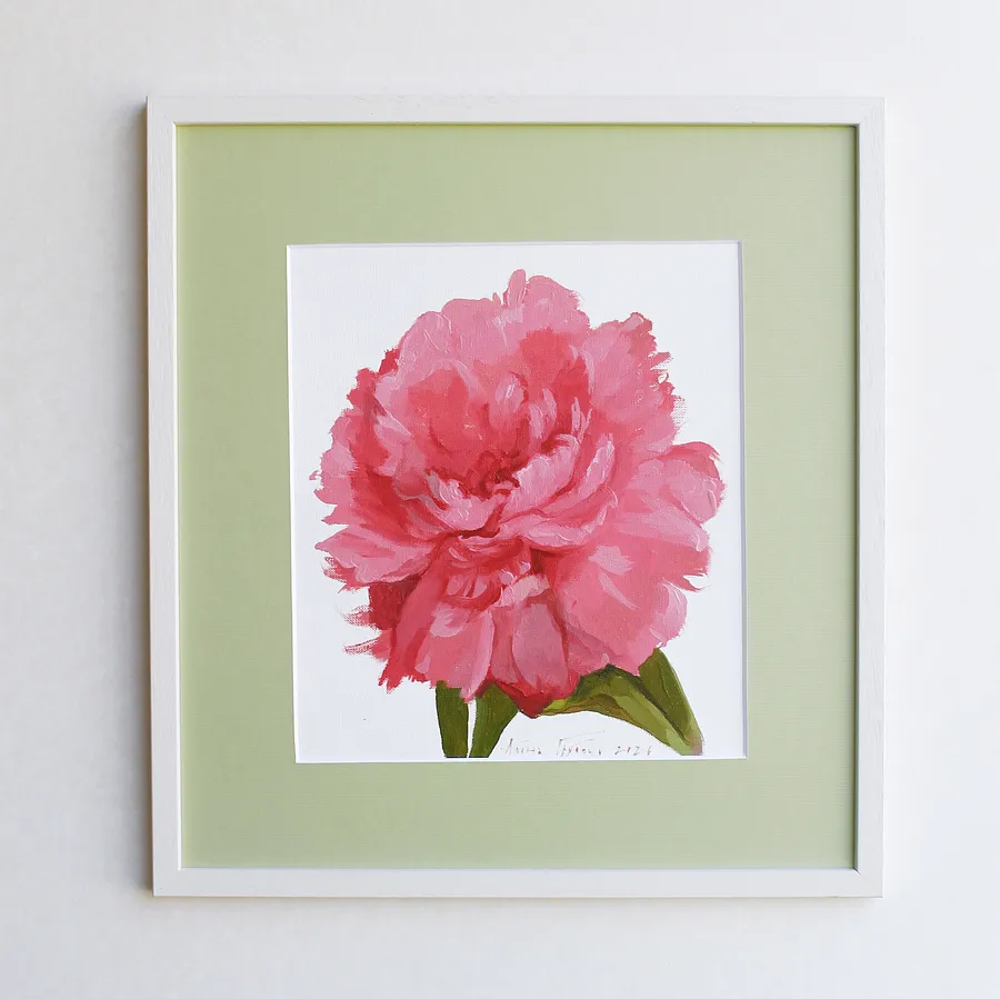 Image of Peony in a three-quarter view by Alina Hrubets, size: 36х33 см, made of paper, oil, wooden frame, Painting medium, from Луцьк, part of the Prima Aestas series, priced at $100 (≈ 4,483 грн)