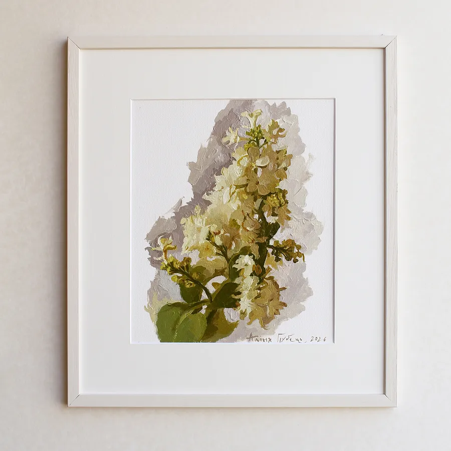 Image of Fading lilac by Alina Hrubets, size: 37х33 см, made of paper, oil, wooden frame, Painting medium, from Луцьк, part of the Primavera series, priced at $100 (≈ 4,483 грн)
