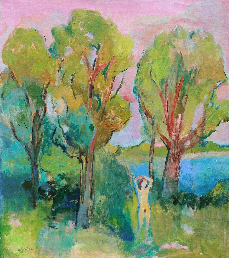 Imagen de The girl is sunbathing de Artem Andreichuk, tamaño: 80 × 90 cm, hecho de Canvas, medio Painting, con un precio de $1720