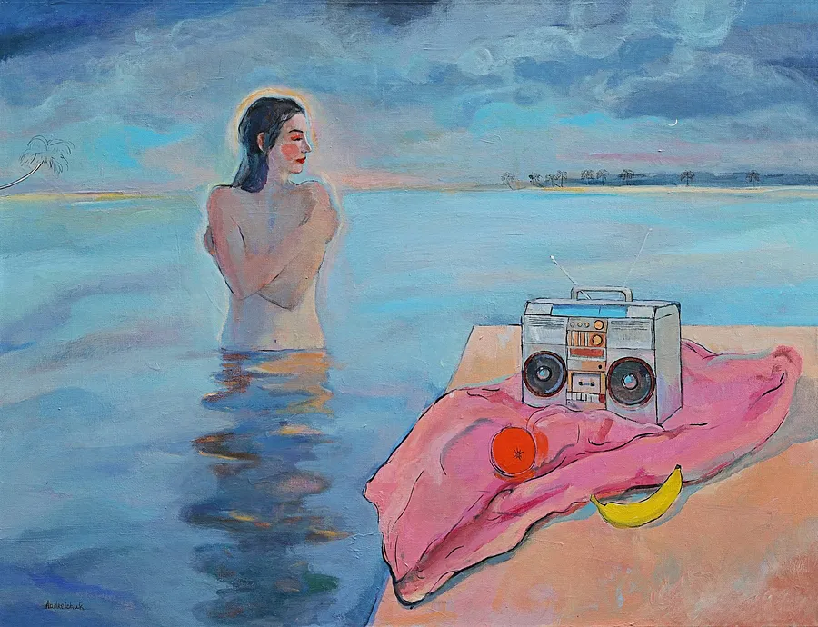 Obraz Girl with Boombox autorstwa Artem Andreichuk, rozmiar: 130 × 100 cm, wykonany z Canvas, medium Painting, cena: $3460