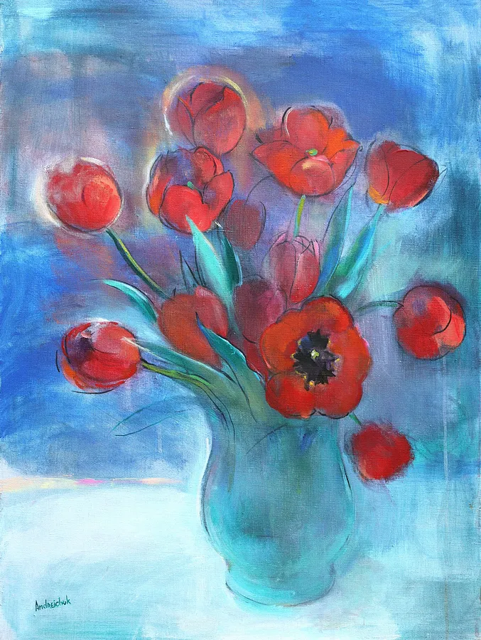 Image of Tulips by Artem Andreichuk, size: 60 × 80 cm, made of Canvas, Painting medium, priced at $1759
