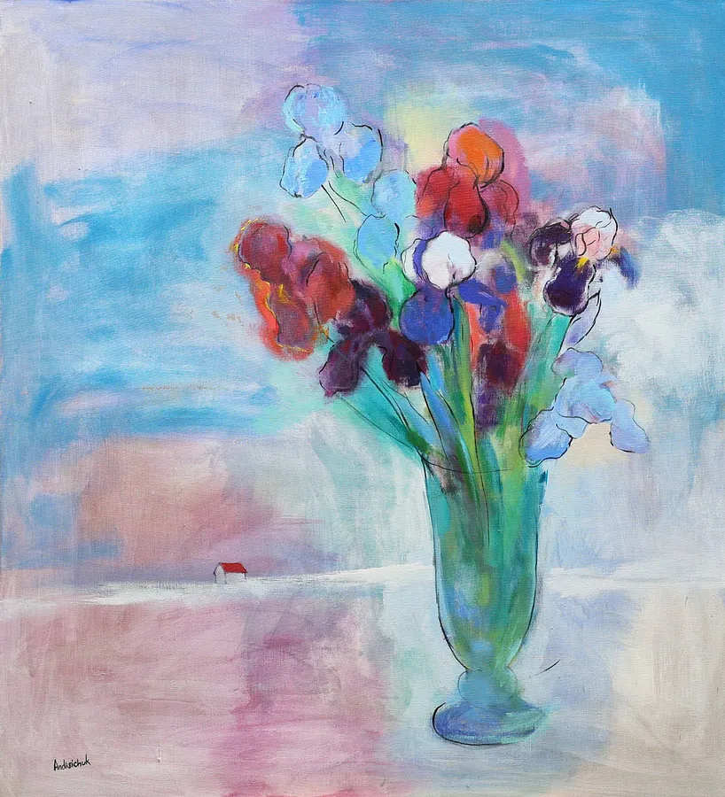 Obraz Summer Flowers. Irises autorstwa Artem Andreichuk, rozmiar: 100 × 110 cm, wykonany z Canvas, medium Painting, cena: $1770