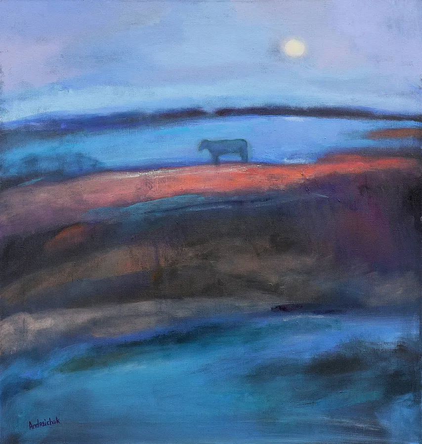 Imagen de Twilight time and Moonrise de Artem Andreichuk, tamaño: 90 × 95 cm, hecho de Canvas, medio Painting, con un precio de $2960
