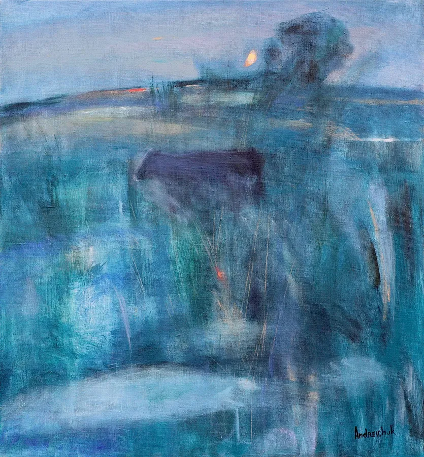 Imagen de Landscape with Cow and Lake de Artem Andreichuk, tamaño: 65 × 70 cm, hecho de Canvas, medio Painting, con un precio de $1360
