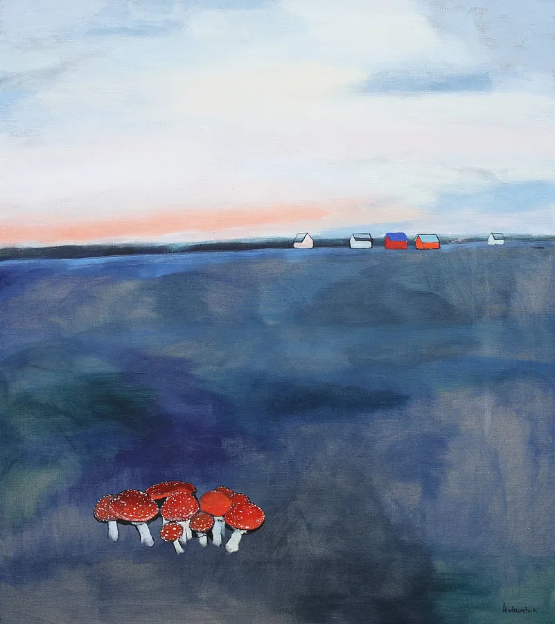 Obraz Young Family of Fly Agarics autorstwa Artem Andreichuk, rozmiar: 115 × 130 cm, wykonany z Canvas, medium Painting, cena: $2412