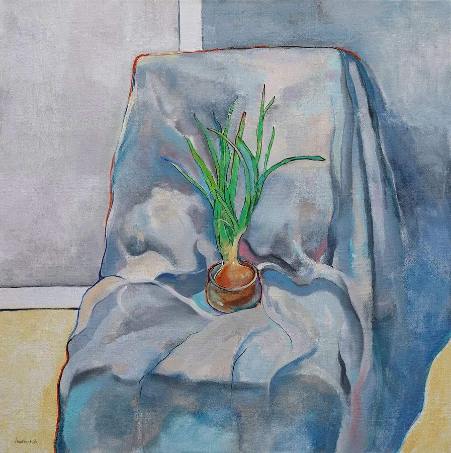 Imagen de Still life with onion de Artem Andreichuk, tamaño: 100 × 100 cm, hecho de Canvas, medio Painting, con un precio de $1681