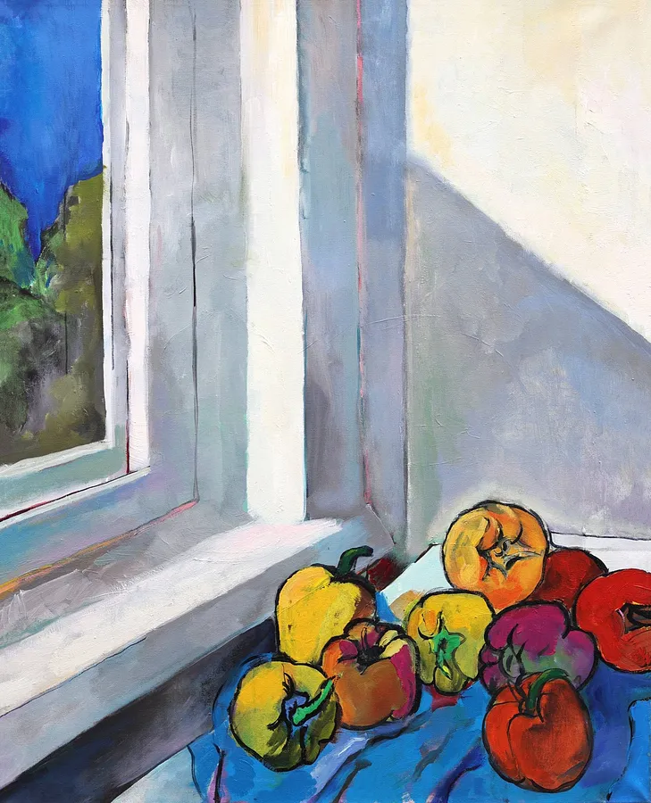 Image of Peppers by Artem Andreichuk, size: 80 × 100 cm, made of Canvas, Painting medium, priced at $1714