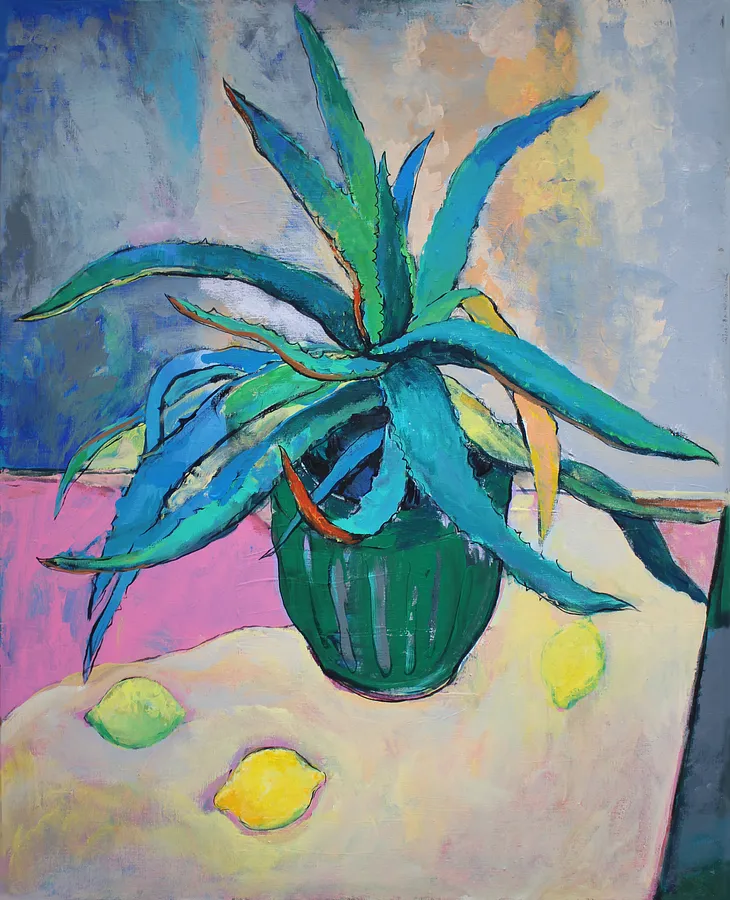 Imagen de Cactus with lemons de Artem Andreichuk, tamaño: 100 × 80 cm, hecho de oil on canvas, medio Painting