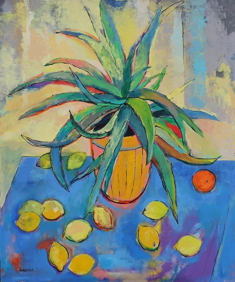 Imagen de Aloe and lemons de Artem Andreichuk, tamaño: 120 × 100 cm, hecho de oil on canvas, medio Painting