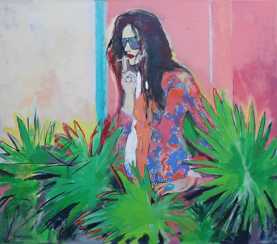 Imagen de Smoking. She’s a rainbow de Artem Andreichuk, tamaño: 105 × 120 cm, hecho de oil on canvas, medio Painting