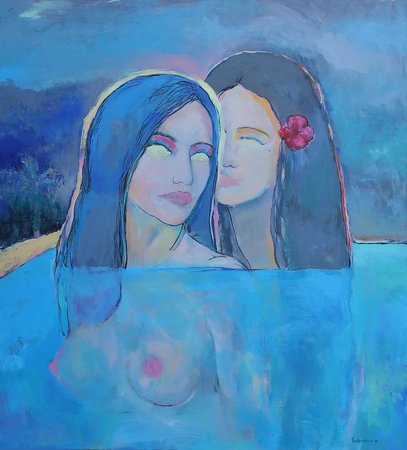 Image of Nymphs  by Artem Andreichuk, size: 110 × 100 cm, made of Acrylic on canvas, Painting medium