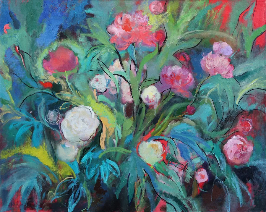Imagen de Peony bushes de Artem Andreichuk, tamaño: 80 × 100 cm, hecho de oil on canvas, medio Painting