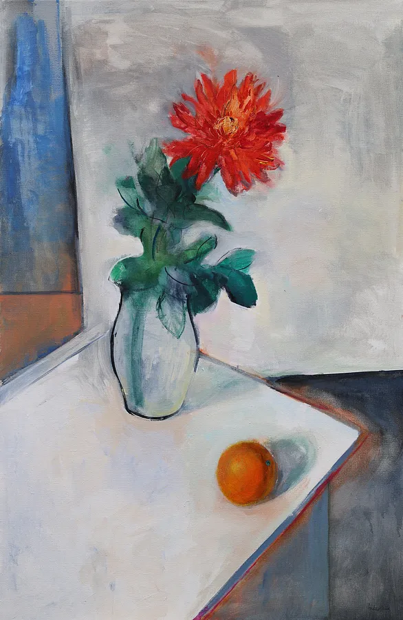 Imagen de Red flower and orange de Artem Andreichuk, tamaño: 130 × 85 cm, hecho de Acrylic on canvas, medio Painting