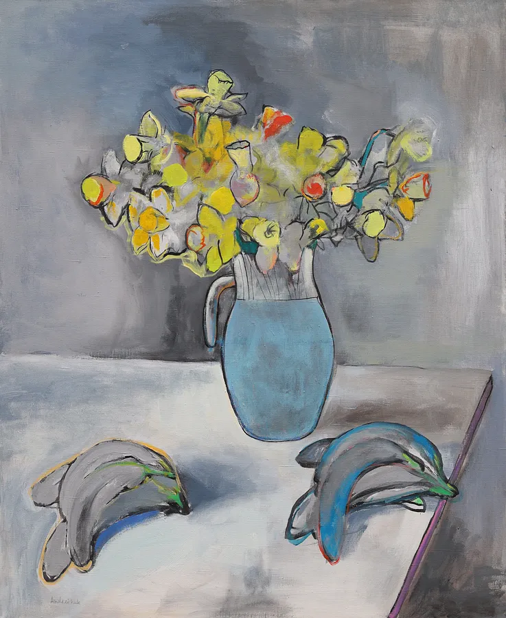 Image of Jungeblumen. Jungebananen. by Artem Andreichuk, size: 110 × 90 cm, made of oil on canvas, Painting medium