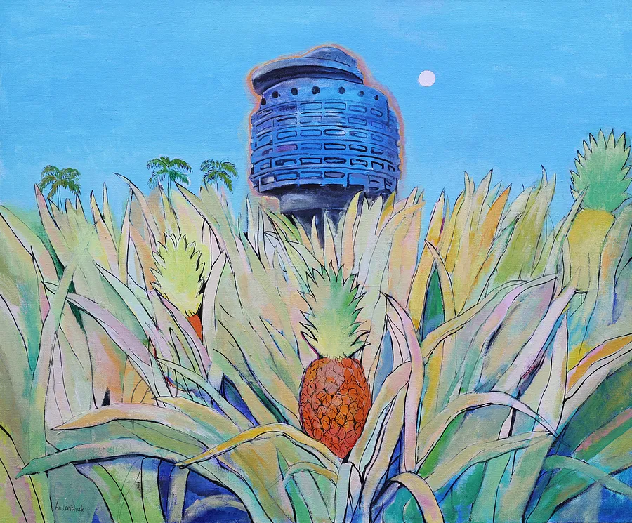 Imagen de Hotel Salut among Pineapple Field de Artem Andreichuk, tamaño: 100 × 120 cm, hecho de oil on canvas, medio Painting