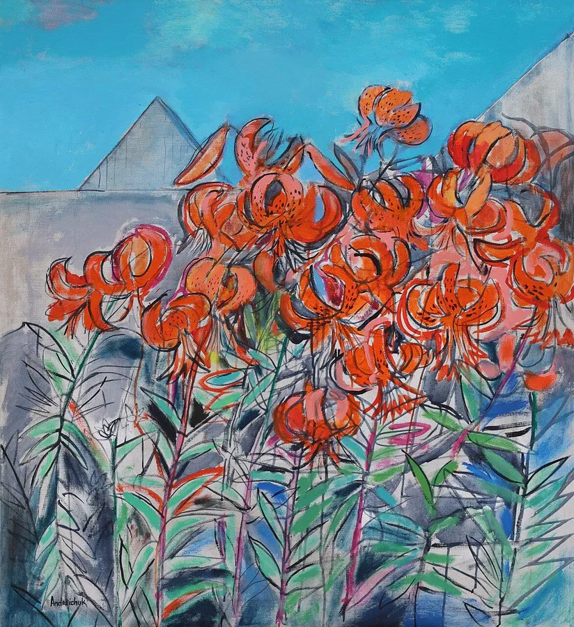 Image of Lilium lancifolium  by Artem Andreichuk, size: 110 × 100 cm, made of Oil on canvas, Painting medium