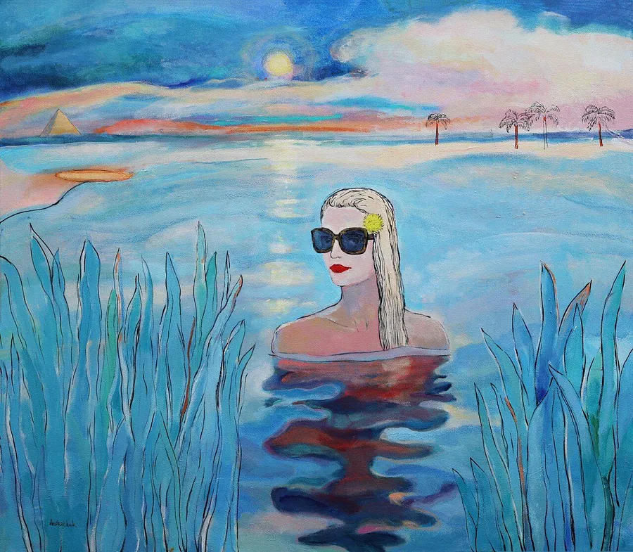 Image of Girl in the sunglasses.  by Artem Andreichuk, size: 105 × 120 cm, made of Acrylic on canvas, Painting medium