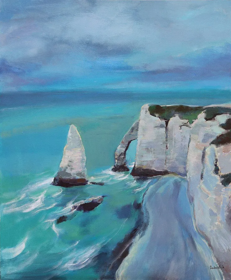 Image of The cliffs. Etretat  by Artem Andreichuk, size: 120 × 100 cm, made of oil on canvas, Painting medium