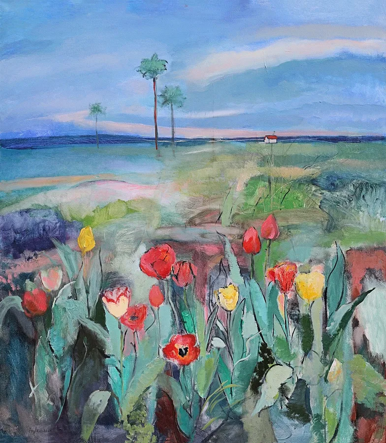 Imagen de Landscape with tulips de Artem Andreichuk, tamaño: 120 × 105 cm, hecho de oil on canvas, medio Works