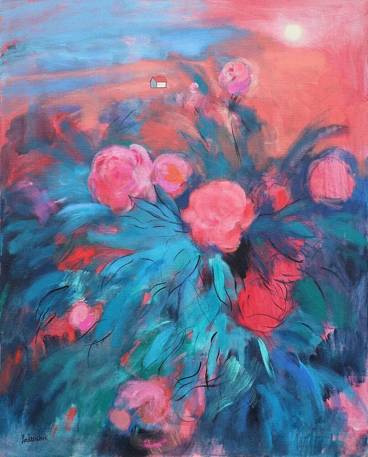 Imagen de Peony bush Sunset de Artem Andreichuk, tamaño: 100 × 80 cm, hecho de oil on canvas, medio Painting