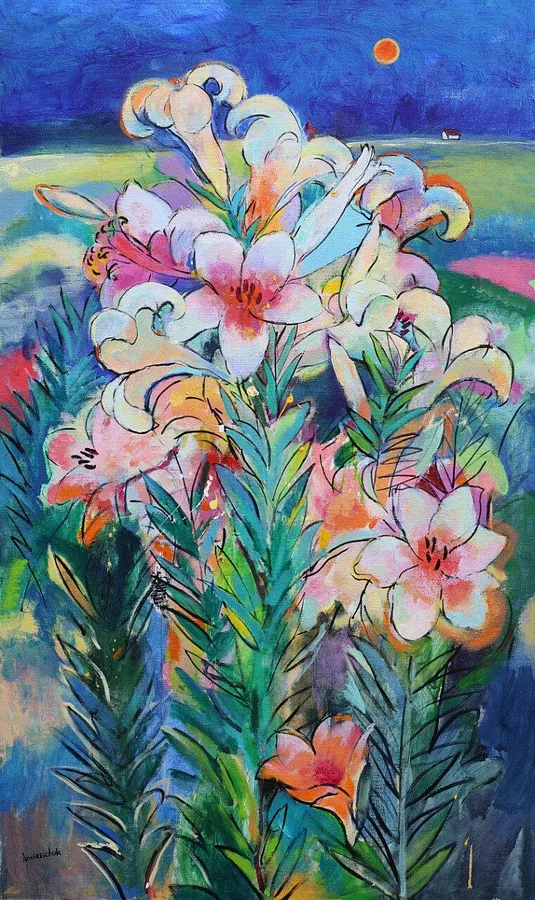 Imagen de Wild Flowers. Lilies  de Artem Andreichuk, tamaño: 125 × 75 cm, hecho de oil on canvas, medio Painting